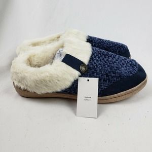 Lands' End Knit Fuzzy Clog Slippers Navy Chenille